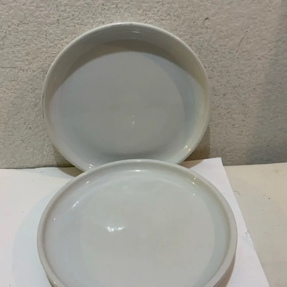 Crate & Barrel Culinary Arts Set of 3 White Porcelain Deep Rim Dinner Plates